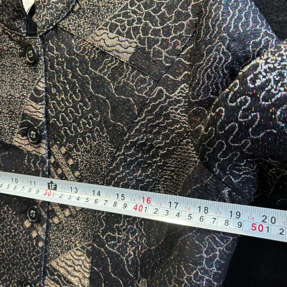 Chicos Blazer Sz 1 Medium Textured Metallic Paisley Mandarin Collar Button Front - Picture 8 of 11